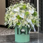 باکس گل طبیعی آنتوریوم و ارکیده BL191 با آنتوریوم، ارکیده، رز، لیسینتوس و ورونیکا - گل فروشی لاکچری لونا فلاور کرج