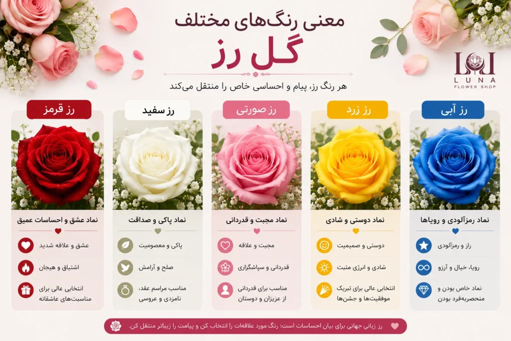 معنی رنگ های مختلف گل رز قرمز سفید صورتی زرد