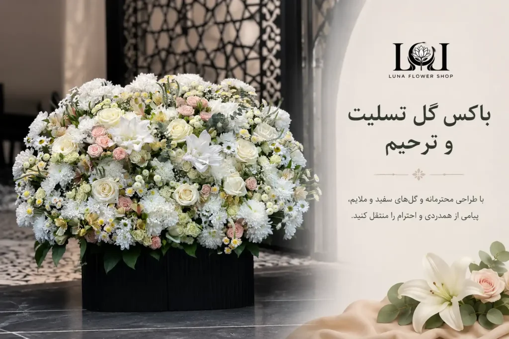 سبد گل تسلیت سفید مناسب مراسم ترحیم | لونا فلاور