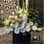 باکس گل طبیعی ترحیم BL206 با گلایل، ژربرا و داودی - گل فروشی لاکچری لونا فلاور کرج